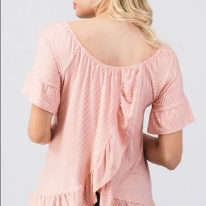 🆕Coral striped, ruffle top